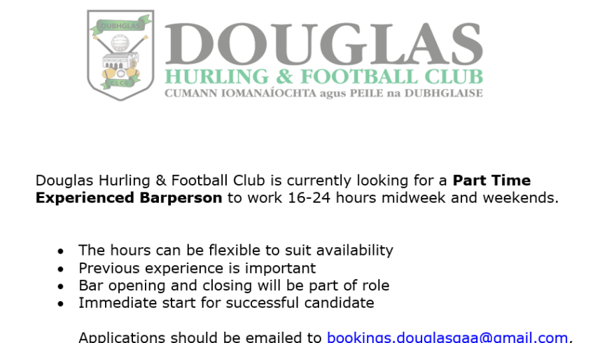 Part Time Experienced Barperson needed